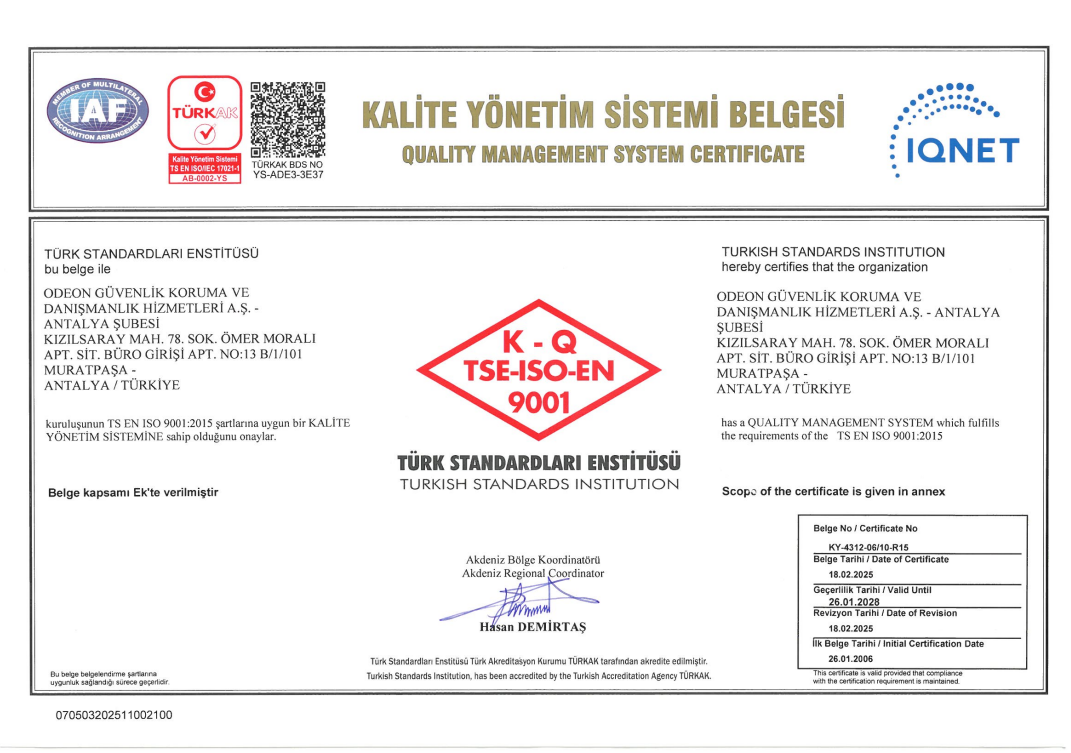 OGD Güvenlik - Kalite Yönetim Sistemi Belgesi