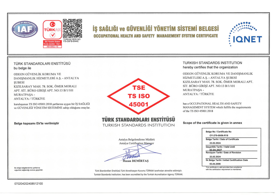 OGD Güvenlik - İş Sağlığı ve Güvenliği Yönetim Sistemi Belgesi